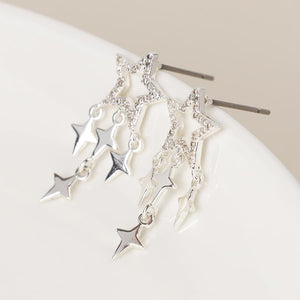 Silver plated crystal star and star drops earrings