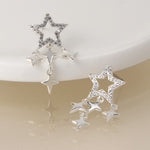 Silver plated crystal star and star drops earrings