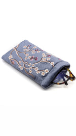 Blue velvet sakura embroidered glasses case