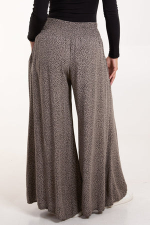 ELASTICATED WAIST LEOPARD WIDE LEG TROUSER