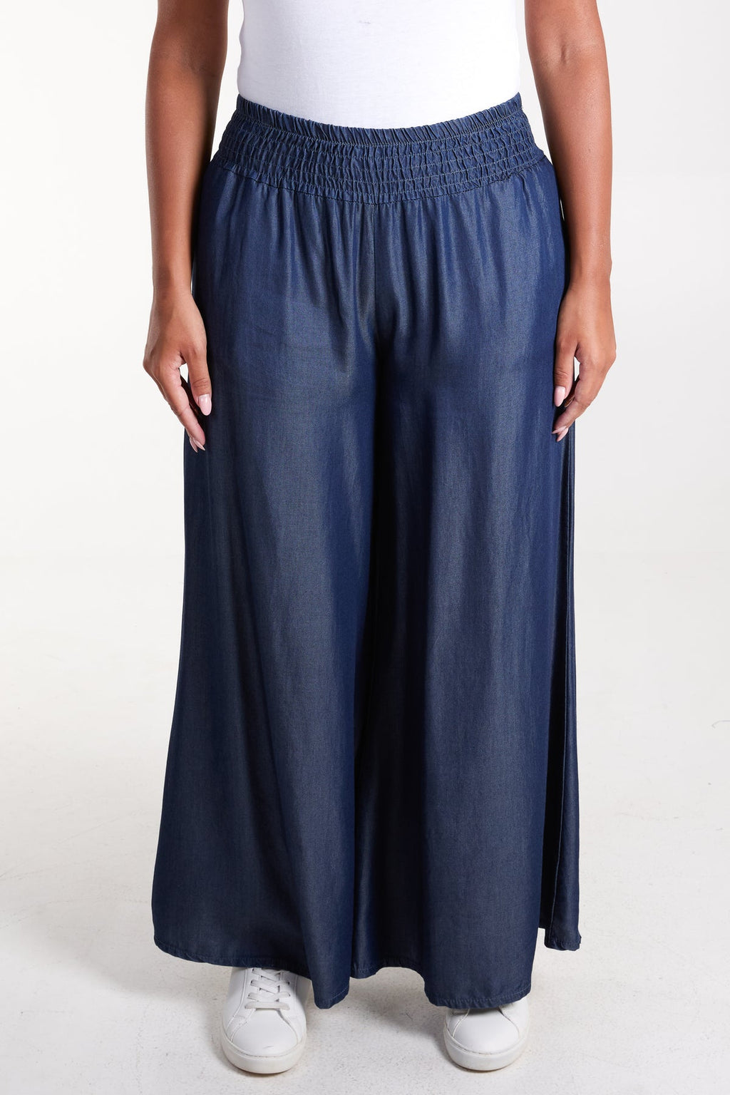 DENIM LOOK ELASTICATED WIDE LEG TROUSER