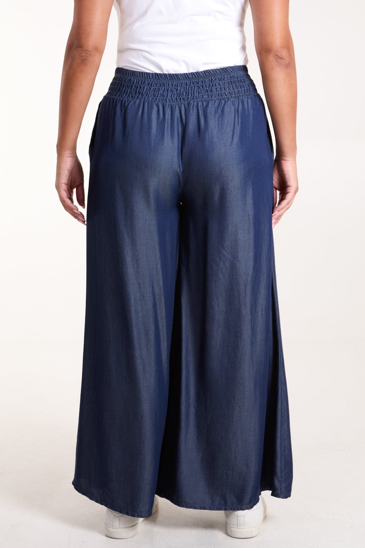 DENIM LOOK ELASTICATED WIDE LEG TROUSER