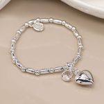 Silver plated stretch bracelet with crystal and heart charm 3446