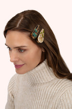 HAIRCLIPS - MIDNIGHT TREES & CHAMPAGNE FLOWER