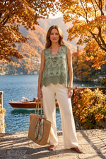Crochet Trim Embroidered Sleeveless Top