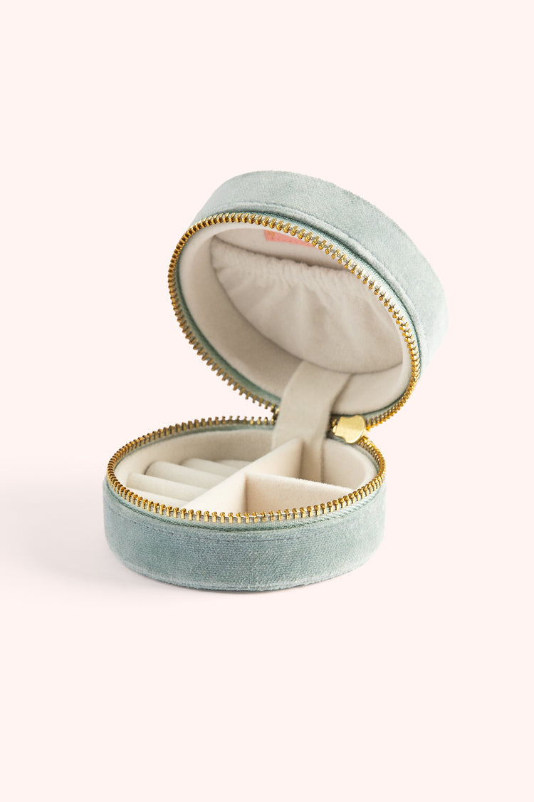 ROUND VELVET JEWELLERY BOX - SWOOPING SWALLOWS