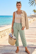 Elasticated Military Button Detail Trousers – Made in Italy
