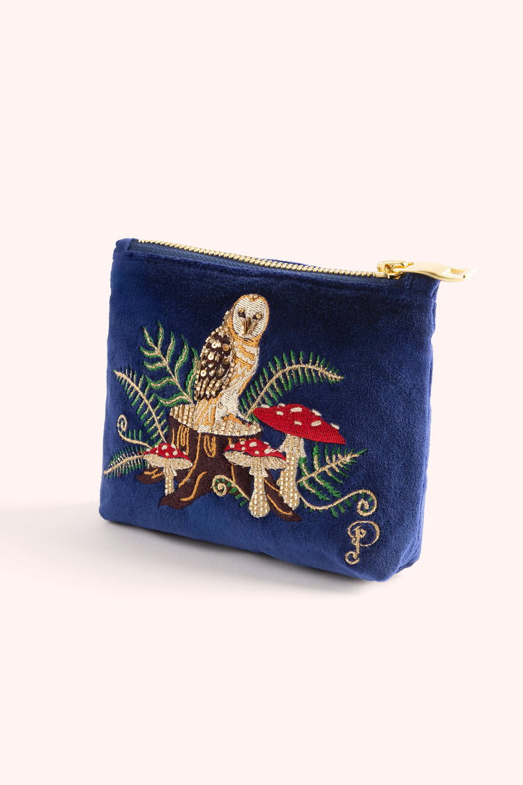 EMBROIDERED VELVET MINI POUCH - WOODLAND OWL