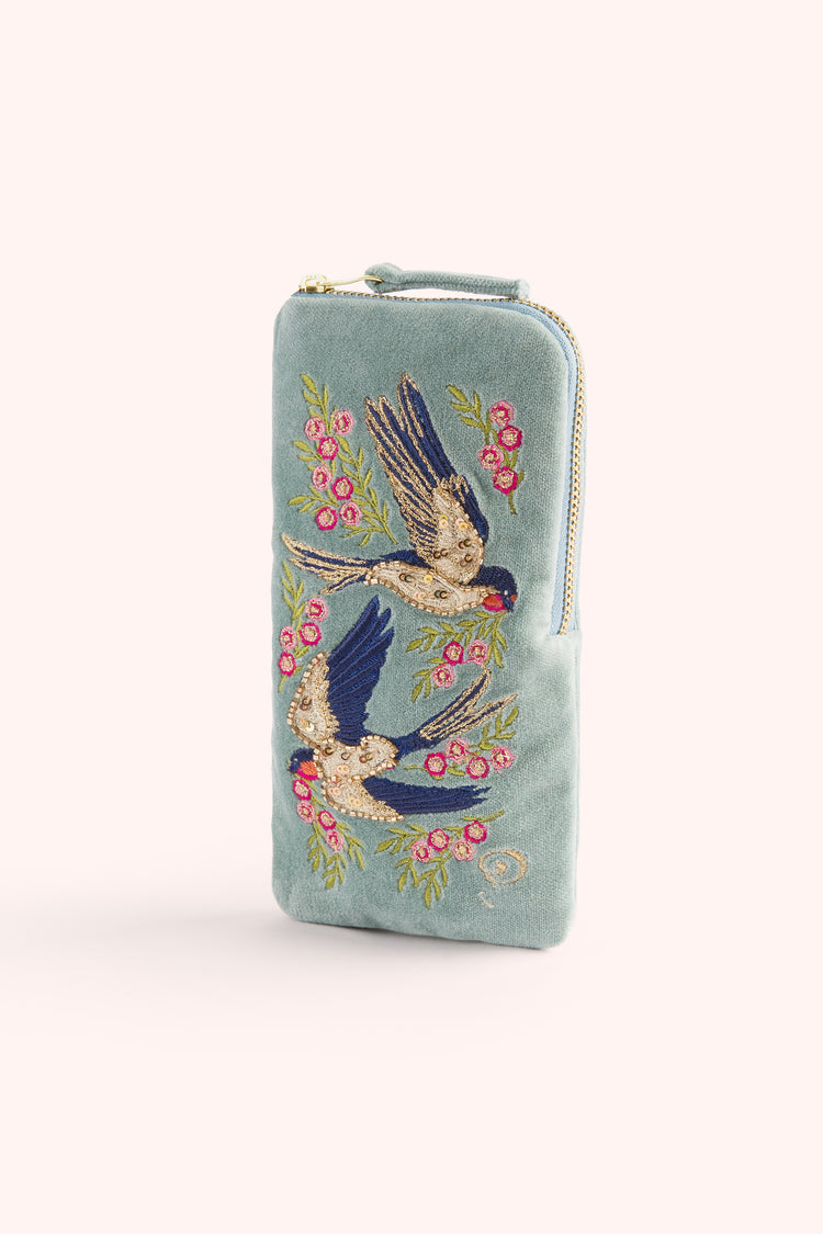 VELVET SUNGLASSES POUCH - SWOOPING SWALLOWS