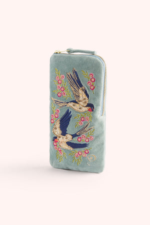 VELVET SUNGLASSES POUCH - SWOOPING SWALLOWS