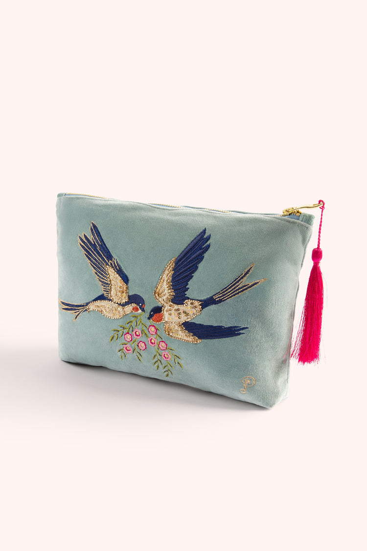 VELVET ZIP POUCH - SWOOPING SWALLOWS