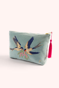 VELVET ZIP POUCH - SWOOPING SWALLOWS