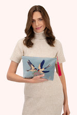 VELVET ZIP POUCH - SWOOPING SWALLOWS