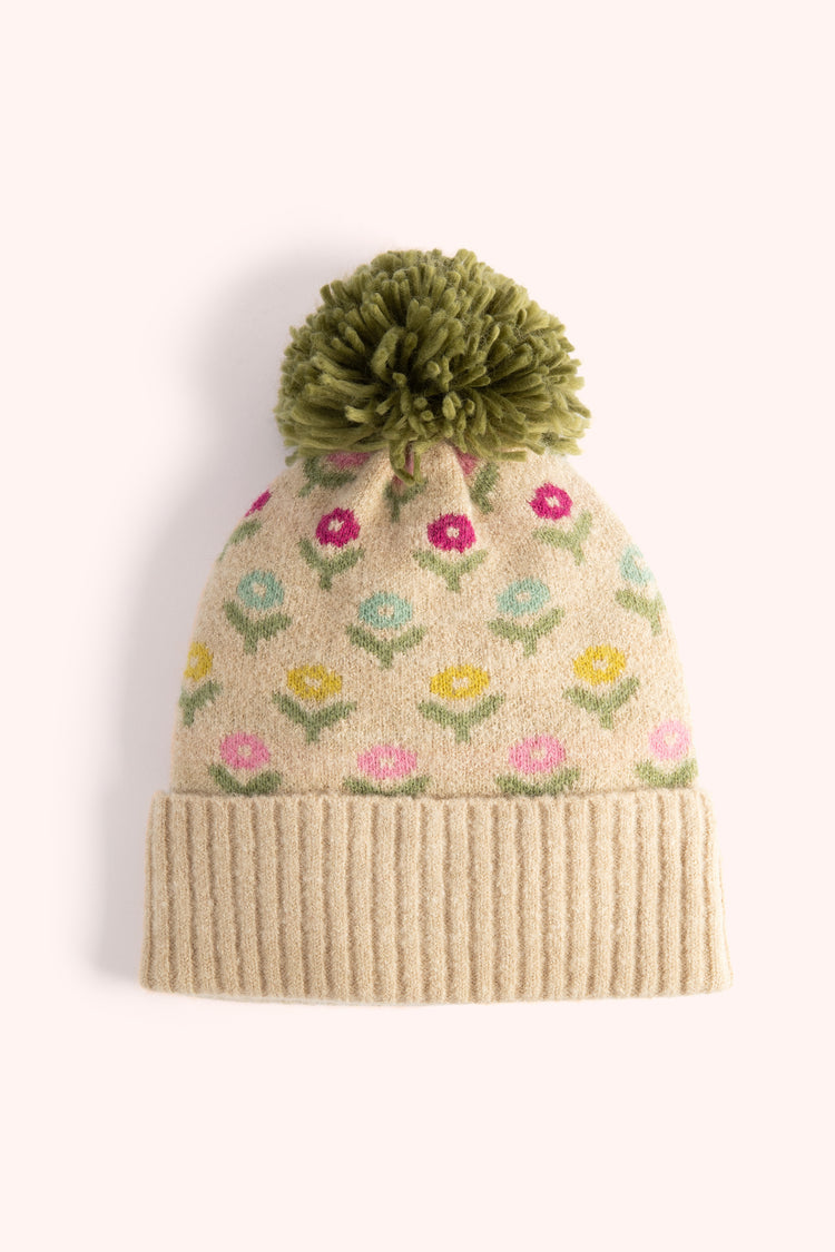 WILLOW DITSY FLOWER POMPOM HAT, CREAM