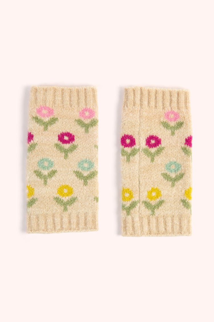WILLOW DITSY FLOWER WRIST WARMERS, CREAM