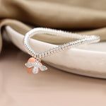 Silver plated fine bead bracelet with rose gold heart and bee