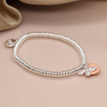 Silver plated fine bead bracelet with rose gold heart and bee
