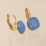 Golden and blue square crystal drop earrings