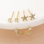 Golden flower mix stud earring set