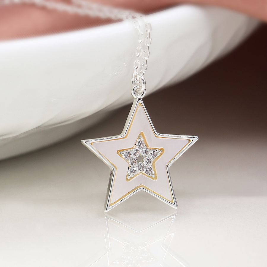 Silver plated and shell star necklace with crystal centre 4147