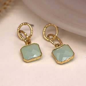 Golden textured hoops and aqua stone earrings 3946