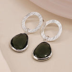 Silver plated scratched circle and smoky drop earrings 3905