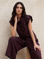 Gingham Frill Cap Sleeve Top – Navy