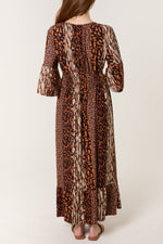 MIXED ANIMAL PRINT STRETCH SHIRRED WAIST DRESS