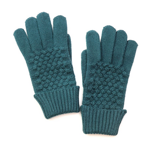 Teal blue textured knit gloves 90221