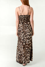LEOPARD SHIRRED CAMI MAXI DRESS