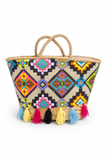 Hand Made Aztec Pom Pom Beach Bag