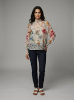 Chic Floral High-Neck Sheer Blouse