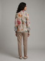 Chic Floral High-Neck Sheer Blouse