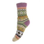 Green And Pink Patterned Wool Blend Socks WS539