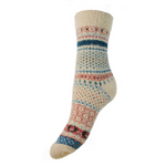 Cream Blue and Salmon patterned Wool Blend Socks WS542