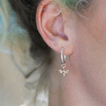Silver plated hoop earrings with golden bee charm 3477