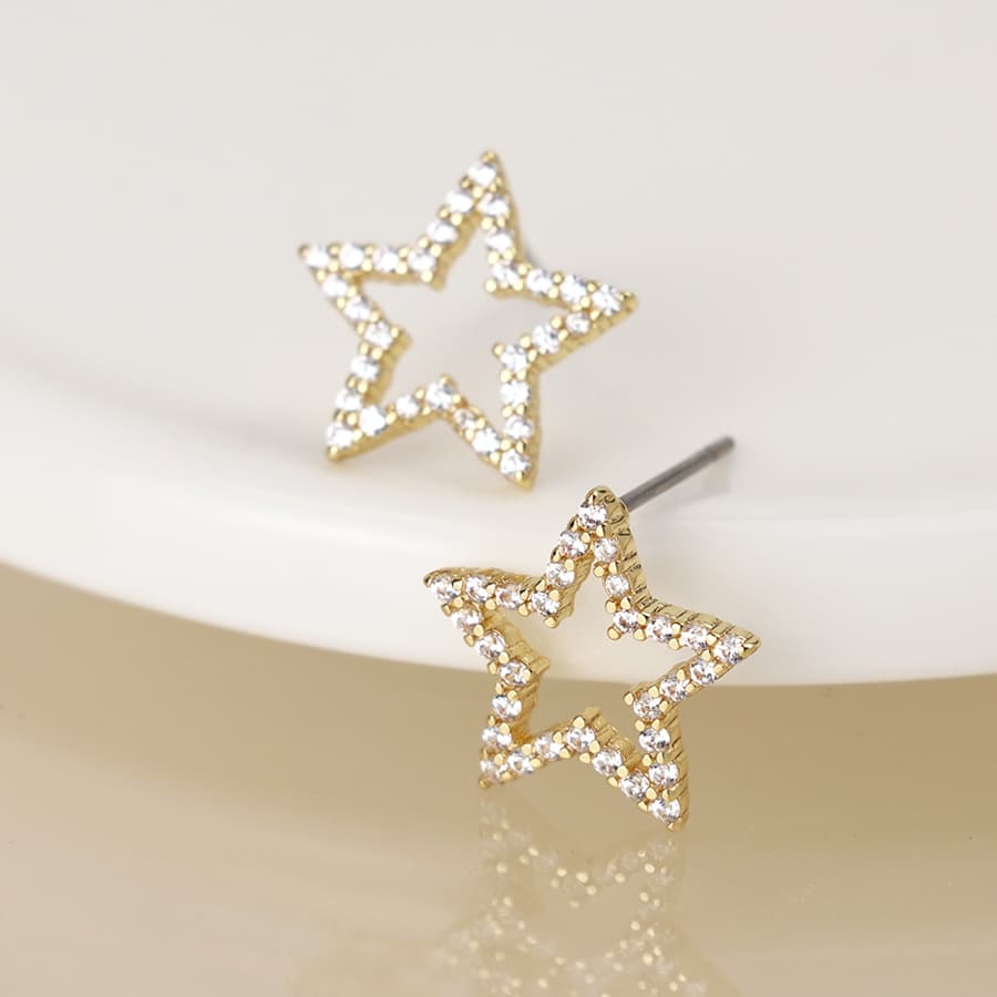 Golden pave crystal star stud earrings