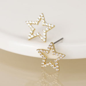 Golden pave crystal star stud earrings