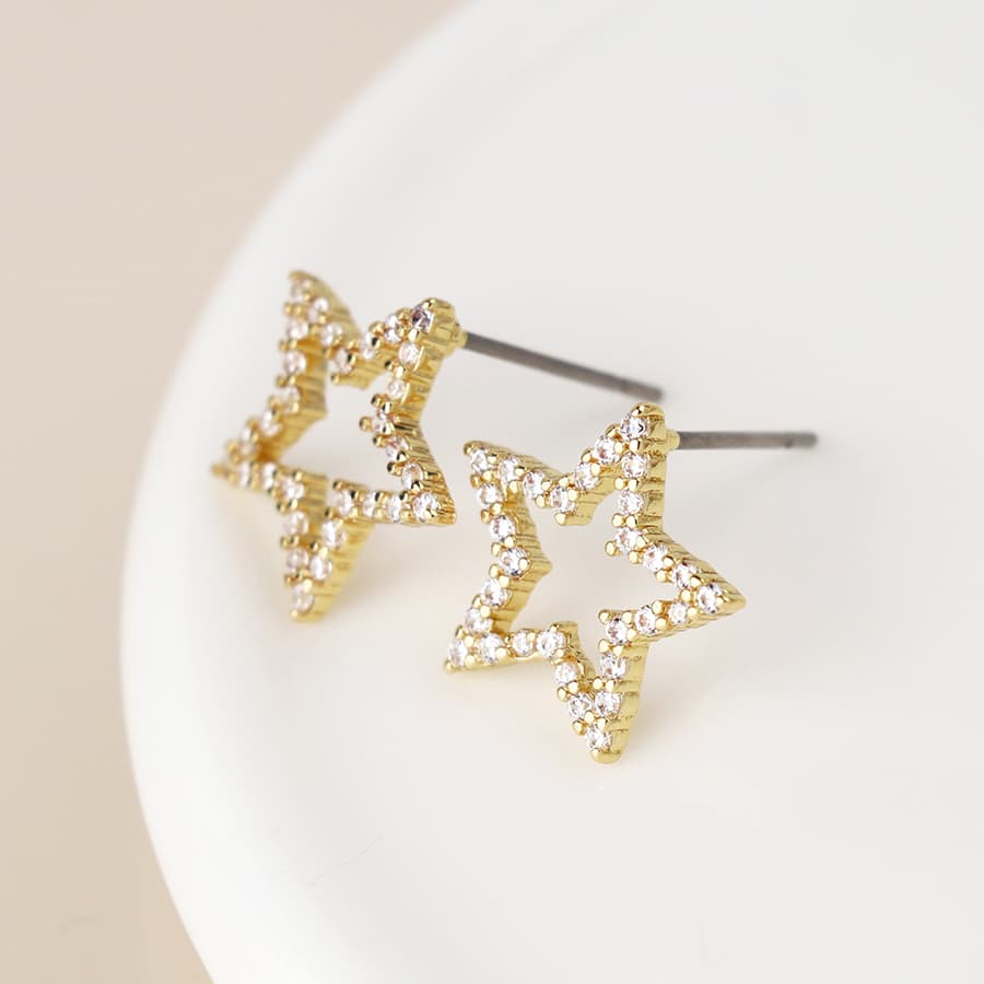 Golden pave crystal star stud earrings