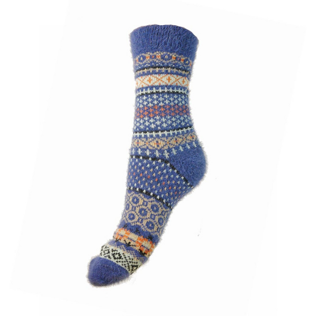 Blue Patterned Wool Blend Socks WS543