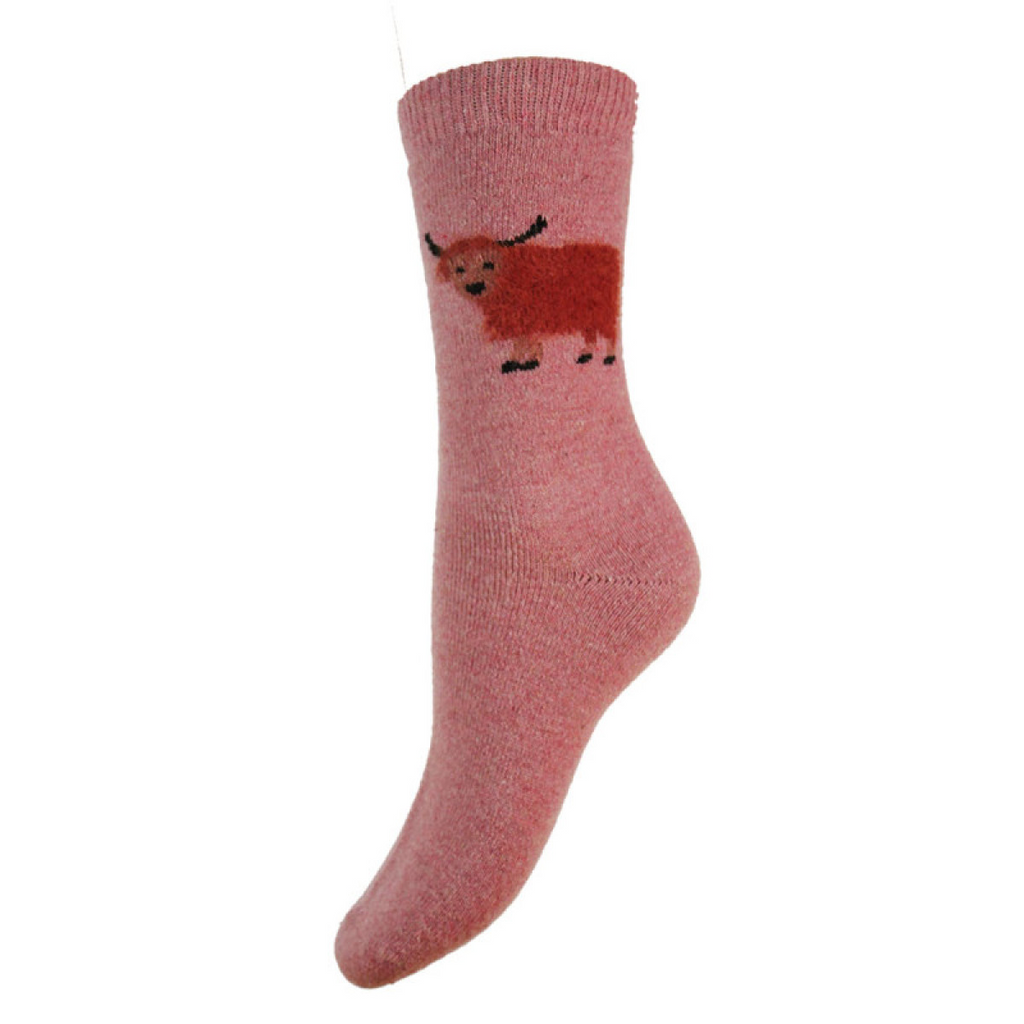 Pink Fluffy Highland Cow Socks ws578