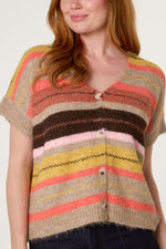 MULTICOLOUR STRIPED BUTTON-THROUGH KNITTED VEST