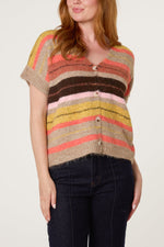 MULTICOLOUR STRIPED BUTTON-THROUGH KNITTED VEST