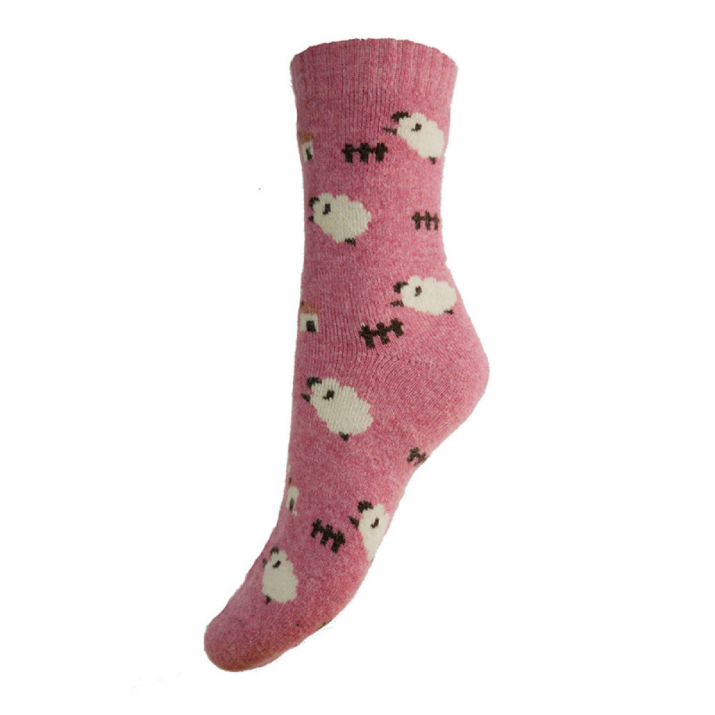 Pink Wool Blend Socks with Sheep ws582