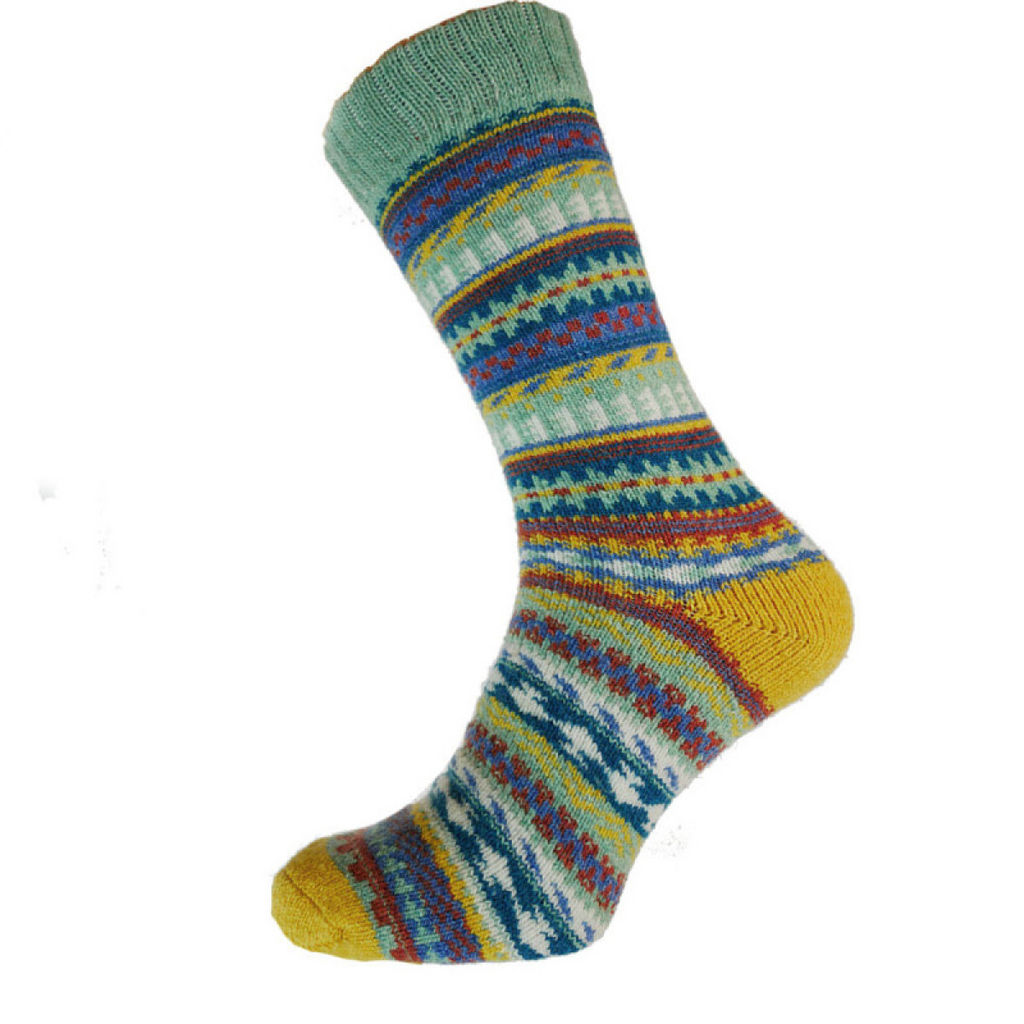 Yellow heeled multi coloured wool blend socks MWS190