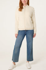 CREAM TEXTURED ZIP-THROUGH FLUFFY CARDIGAN