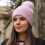 Pink embellished bobble hat 40555