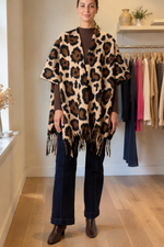 Women’s Leopard Print Cape Poncho with Fringe