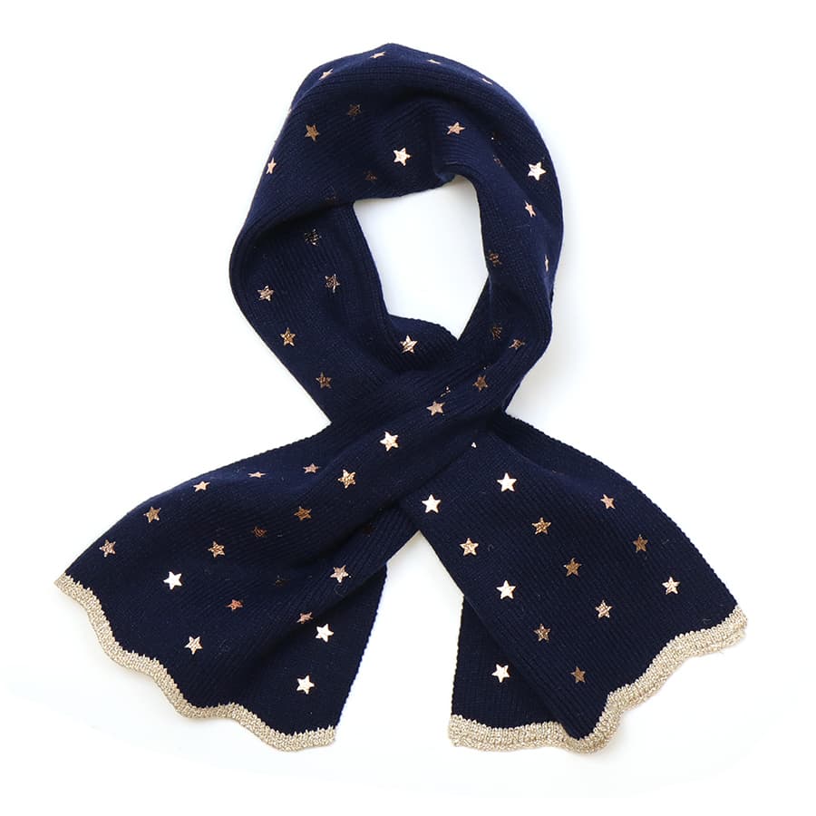 Navy recycled blend metallic stars pull through scarf