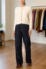 Women’s Cream Fluffy Cardigan with Multicoloured Buttons